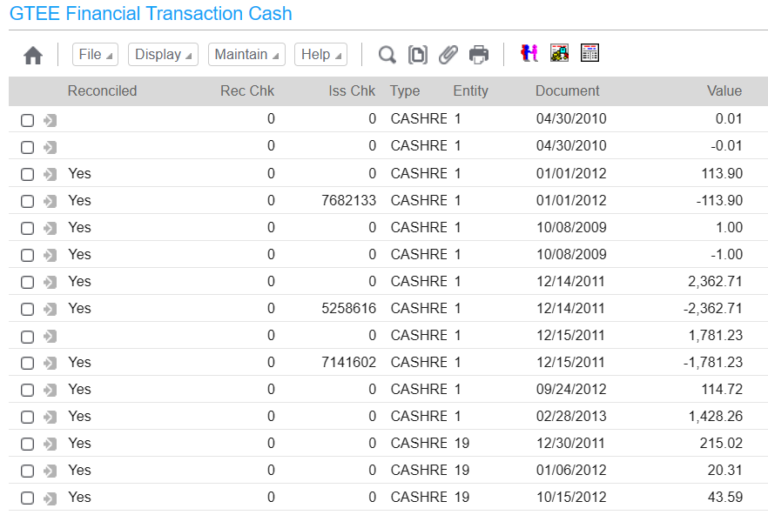 1. OUTPUT: A screenshot of the Bank Reconciliation screen in Net-Link (same appearance in Power-Link).